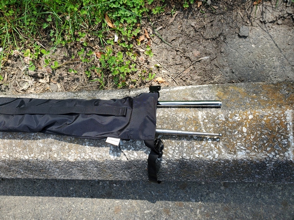 The two stainless steel whips I store in the re-purposed tent pole bag