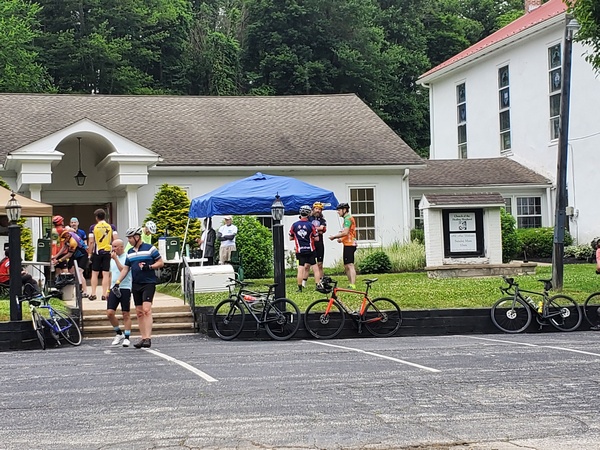 French Creek Iron Tour participants taking a break at the Yellow Springs rest stop
