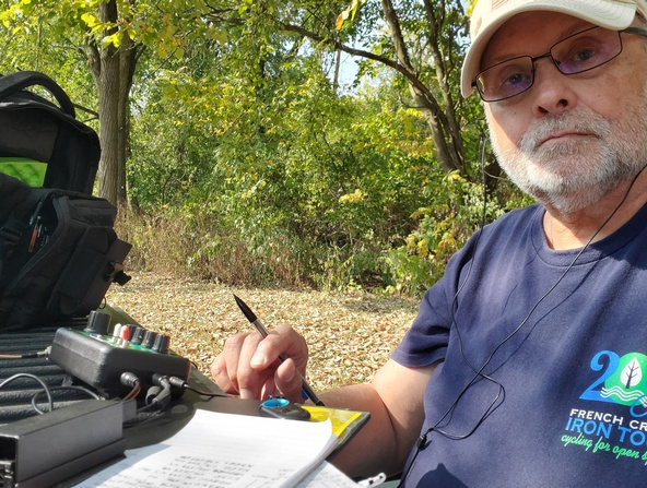 Operating from the tailgate on Sunday morning.