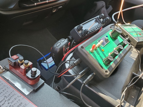 My setup in the truck on Saturday. My little American Morse MS2 straight key looks unusual but has a great feel.