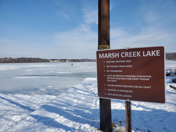 A frozen Marsh Creek Lake