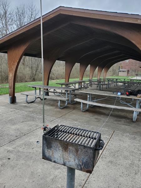 My 17-foot whip clamped to a grill