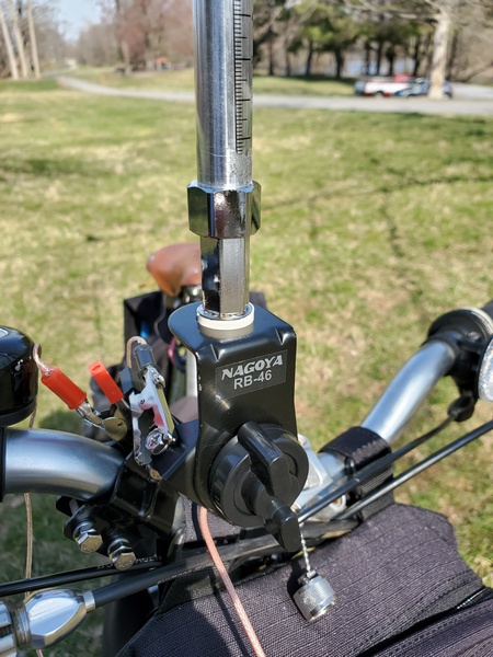 Nagoya RB-46 antenna mount attached to my handlebars with my Gabil GRA-7350TC installed.