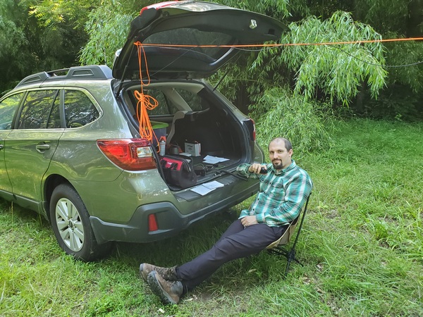 Andrew K2AFO operating in his first Boschveldt QRP Club Field Day