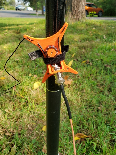 The AD8HK 9:1 Random Wire Antenna strapped to a telescoping pole