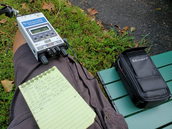 My newly-repaired Elecraft KH1 balanced on my knee