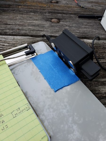 I glued some magnets to my CWMouse paddles. The blue painter's tape helps the magnets get a better grip. You can see the notation I made in my log for my 10th contact.