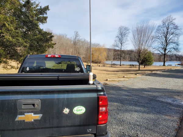 My truck and antenna at French Creek State Park near Hopewell Lake