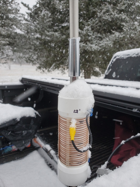 Snow piling up on my homebrew loading coil