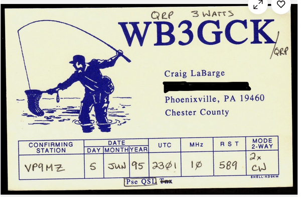 WB3GCK QSL card from 1995