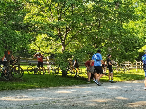 Some of the riders taking a break at the rest stop