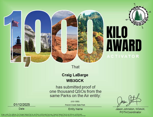My long-overdue Kilo Award at French Creek State Park
