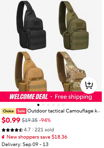 This was the listing on the AliExpress website for my $0.99 sling pack.